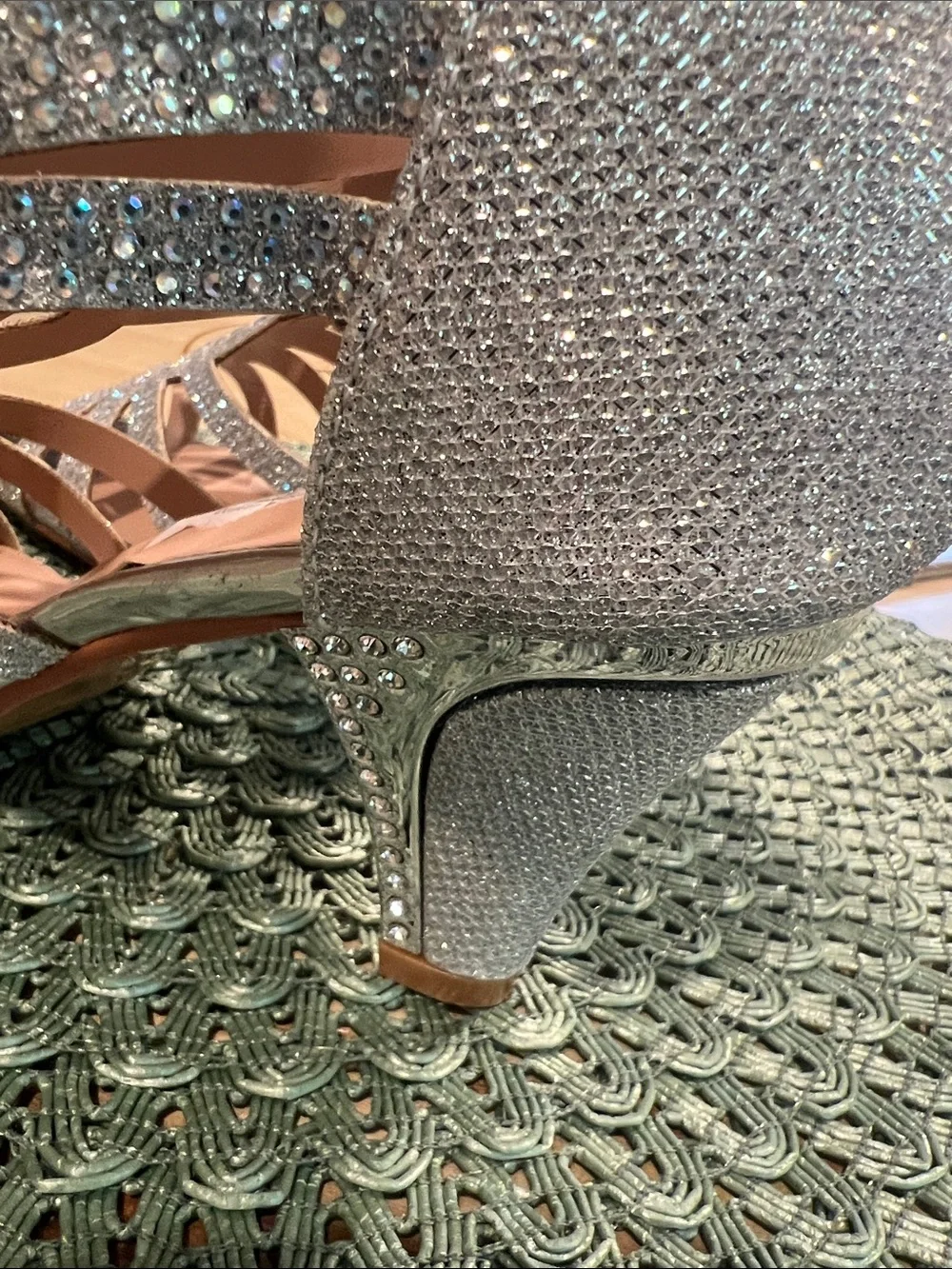 NWT size 7.5 silver crystal dress shoes.